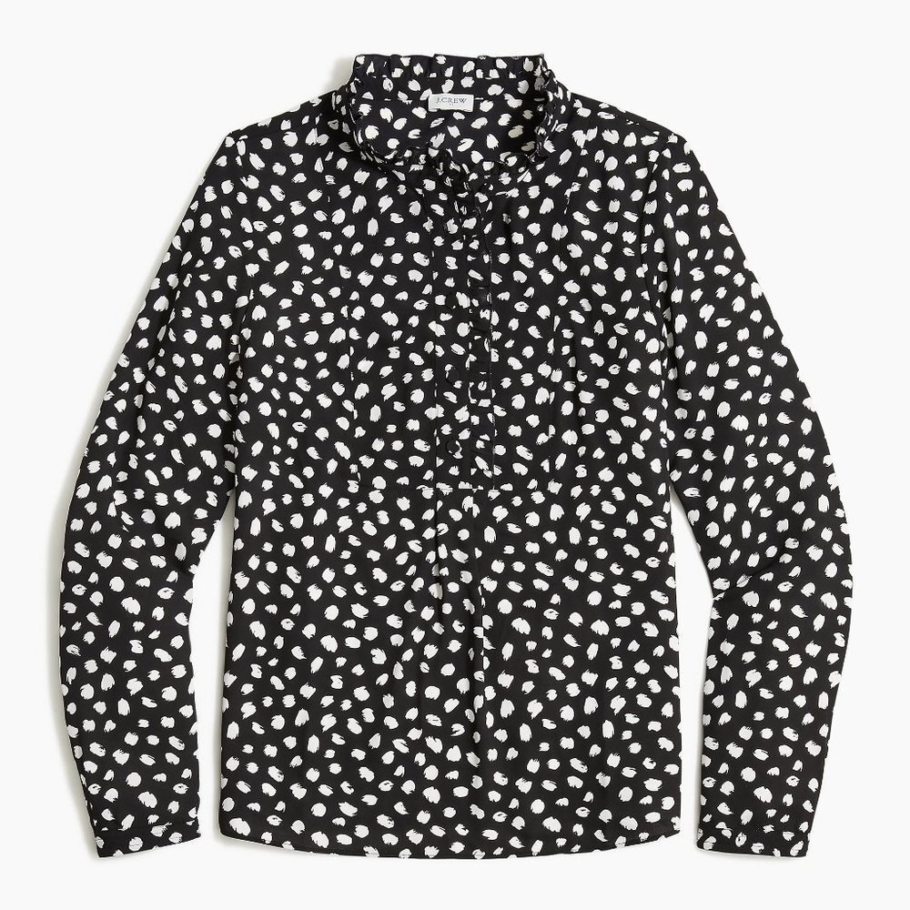J Crew Factory Printed Long Sleeve Top With Ruffles Flaw Size 12